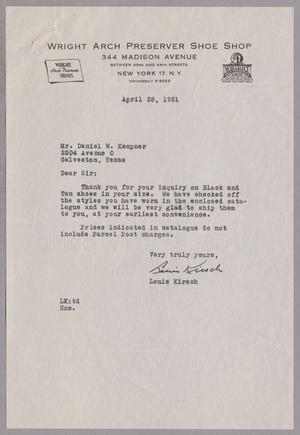 [Letter from Wright Arch Preserver Shoe Shop to Daniel W. Kempner, April 28, 1951]