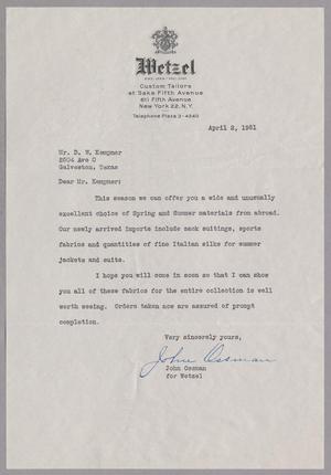 [Letter from John Ossman to Daniel W. Kempner, April 2, 1951]