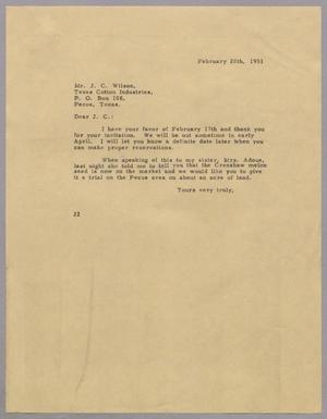[Letter from Daniel W. Kempner to J. C. Wilson, February 20, 1951]