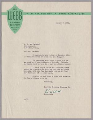 [Letter from The Webb printing Company to Daniel W. Kempner, January 2, 1951]