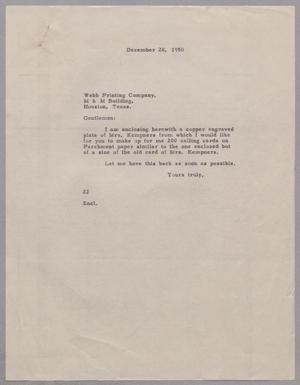 [Letter from Daniel W. Kempner to Webb Printing Company, December 28, 1950]