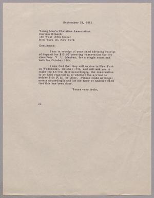 [Letter from Daniel W. Kempner to the Young Men's Christian Association, September 29, 1951]