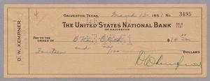 [Check from D. W. Kempner to B'Nai B'Rith, March 13, 1951]