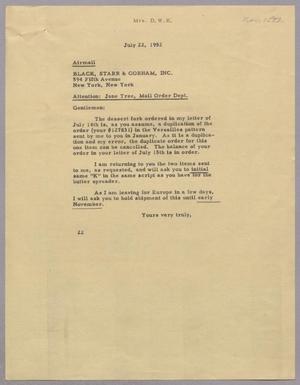 [Letter from Jeane B. Kempner to Black Starr & Gorham Inc., July 22, 1952]