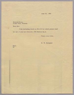 Primary view of object titled '[Letter from Daniel W. Kempner to Howard Beuoy, June 30, 1952]'.