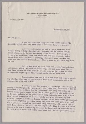 [Letter from Oakleigh L. Thorne to Daniel W. Kempner, November 28, 1951]