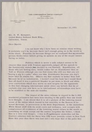 [Letter from Oakleigh L. Thorne to D. W. Kempner, November 21, 1951]
