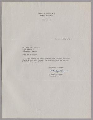 [Letter from W. Evelyn Bryant to Daniel W. Kempner, November 13, 1951]