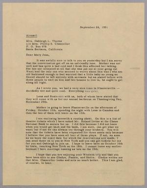 [Letter from Daniel W. Kempner to Mrs. Oakleigh L. Thorne, September 24, 1951]