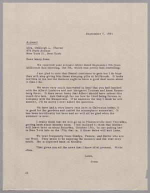 [Letter from Daniel W. Kempner to Mrs. Oakleigh L. Thorne, September 7, 1951]