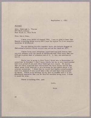 [Letter from D. W. Kempner to Mary Jean Thorne, September 1, 1951]