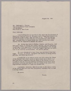 [Letter from Daniel W. Kempner to Oakleigh L. Thorne, August 24, 1951]