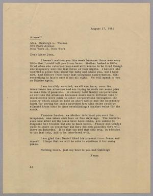 [Letter from Daniel W. Kempner to Mrs. Oakleigh L. Thorne, August 17, 1951]