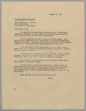[Letter from Daniel W. Kempner to Mrs. Oakleigh L. Thorne, August 16, 1951]