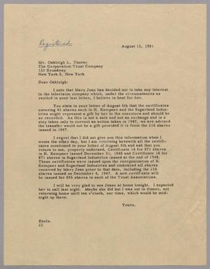[Letter from Daniel W. Kempner to Oakleigh L. Thorne, August 11, 1951]