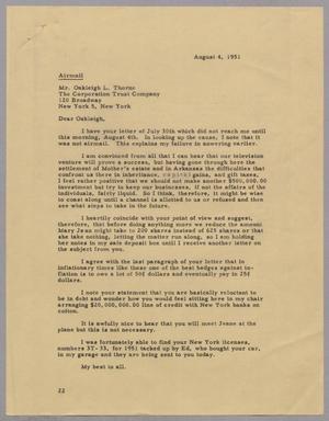 [Letter from Daniel W. Kempner to Oakleigh L. Thorne, August 4, 1951]