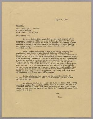 [Letter from Daniel W. Kempner to Mrs. Oakleigh L. Thorne, August 4, 1951]