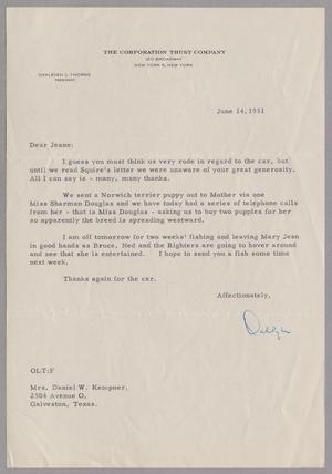[Letter from Oakleigh L. Thorne to Mrs. Daniel W. Kempner, June 14, 1951]