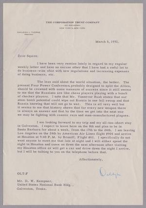 [Letter from Oakleigh L. Thorne to D. W. Kempner, March 6, 1951]