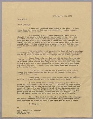 [Letter from Daniel W. Kempner to Oakleigh L. Thorne, February 24, 1951]