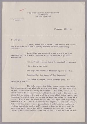 [Letter from Oakleigh L. Thorne to Daniel W. Kempner, February 15, 1951]
