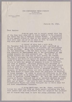 [Letter from Oakleigh L. Thorne to Daniel W. Kempner, January 22, 1951]