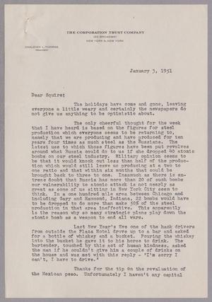 [Letter from Oakleigh L. Thorne to Daniel W. Kempner, January 3, 1951]