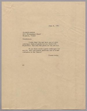 Primary view of object titled '[Letter from Daniel W. Kempner to Ulrich Bros., June 8, 1951]'.