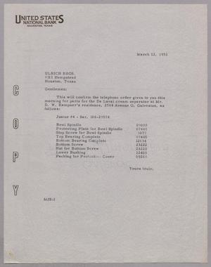 [Letter from M. J. Sullivan to Ulrich Bros. March 12, 1951]