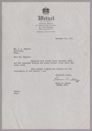 [Letter from Edwin D. Schanz to Daniel W. Kempner, December 21, 1951]