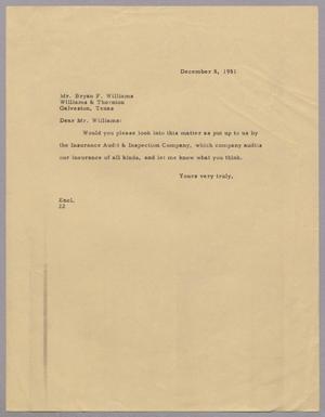 [Letter from Daniel W. Kempner to Bryan F. Williams, December 8, 1951]