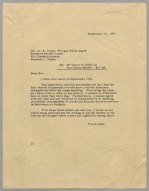 [Letter from Daniel W. Kempner to A. A. Prats, September 21, 1951]