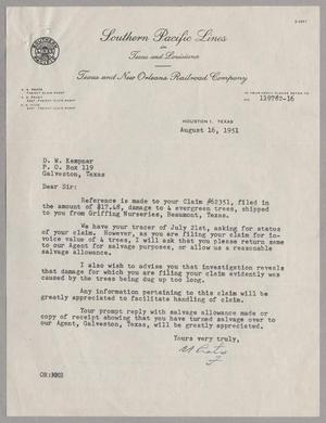 [Letter from A. A. Prats to Daniel W. Kempner, August 16, 1951]