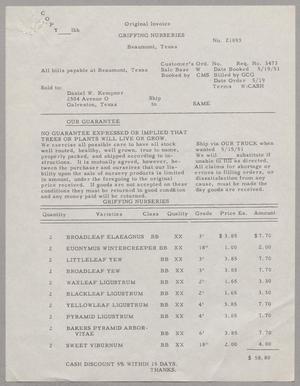 [Invoice for Items from Griffing Nurseries, May 1951]