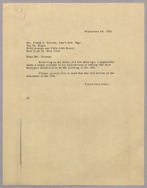[Letter from Daniel W. Kempner to Frank J. Greene, September 24, 1951]