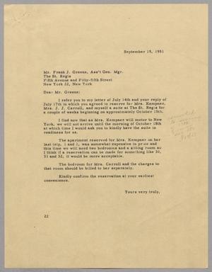 [Letter from Daniel W. Kempner to Frank J. Greene, September 19, 1951]