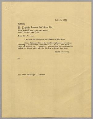 [Letter from Daniel W. Kempner to Frank J. Greene, July 27, 1951]
