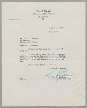 [Letter from Frank J. Greene to Daniel W. Kempner, July 25, 1951]