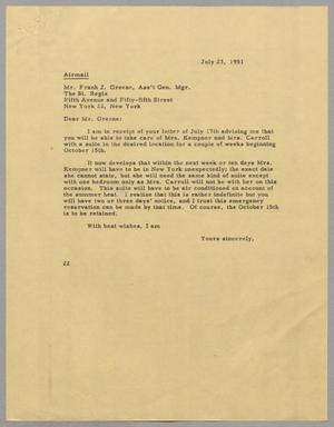 [Letter from Daniel W. Kempner to Frank J. Greene, July 23, 1951]
