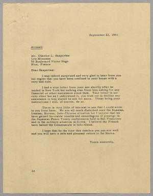 [Letter from Daniel W. Kempner to Charles L. Sasportas, September 22, 1951]