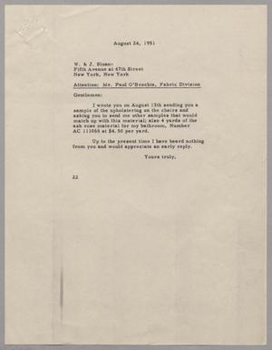 [Letter from Mrs. Daniel W. Kempner to W. & J. Sloan, August 24, 1951]