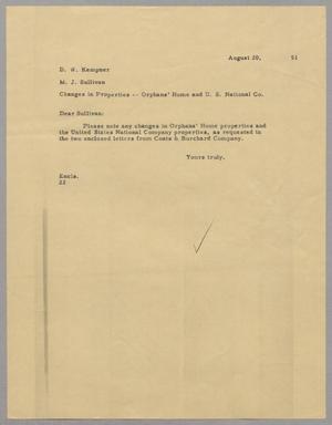 [Letter from Daniel Webster Kempner to M. J. Sullivan, August 20, 1951]
