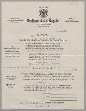[Letter from the Southern Social Register, August 10, 1951]