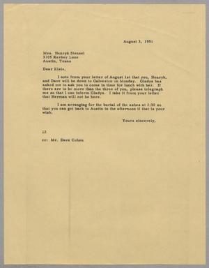 [Letter from Daniel W. Kempner to Mrs. Henryk Stenzel, August 3, 1951]