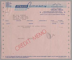 [Invoice for Defective Element for Astral Refrigerant, July 1951]
