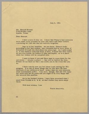 [Letter from Daniel W. Kempner to Henryk Stenzel, July 6, 1951]
