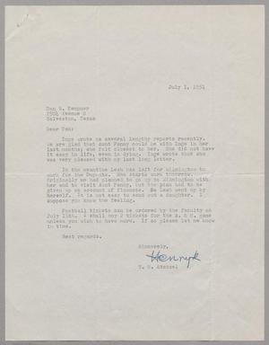 [Letter from Henryk Stenzel to D. W. Kempner, July 1, 1951]