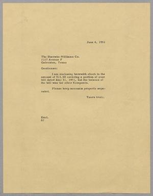 [Letter from Daniel W. Kempner to Sherwin-williams Co., June 4, 1951]
