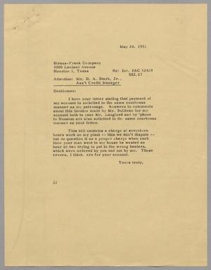 [Letter from Daniel W. Kempner to the Straus-Frank Company, May 24, 1951]