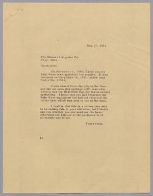 Primary view of object titled '[Letter from Daniel W. Kempner to the Skinner Irrigation Co., May 17, 1951]'.